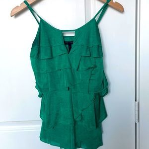 bcbgmaxazria tiered ruffle green top